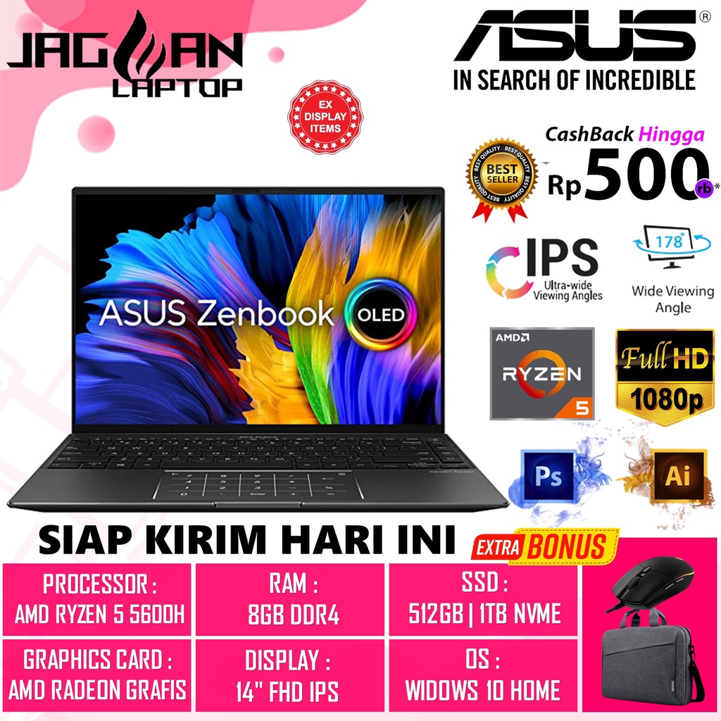LAPTOP ASUS ZENBOOK 14 UM425QA AMD RYZEN 5 5600H 8GB 512GB 14&quot; FHD IPS BL NP WIN10HOME GREY LIKE NEW