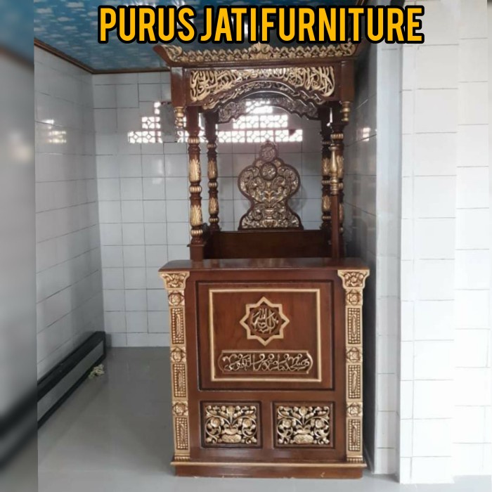 PJ1 Mimbar Masjid Kayu Jati Atap Kubah Model Gebyok Ukiran Jepara - BELUM FINISHING