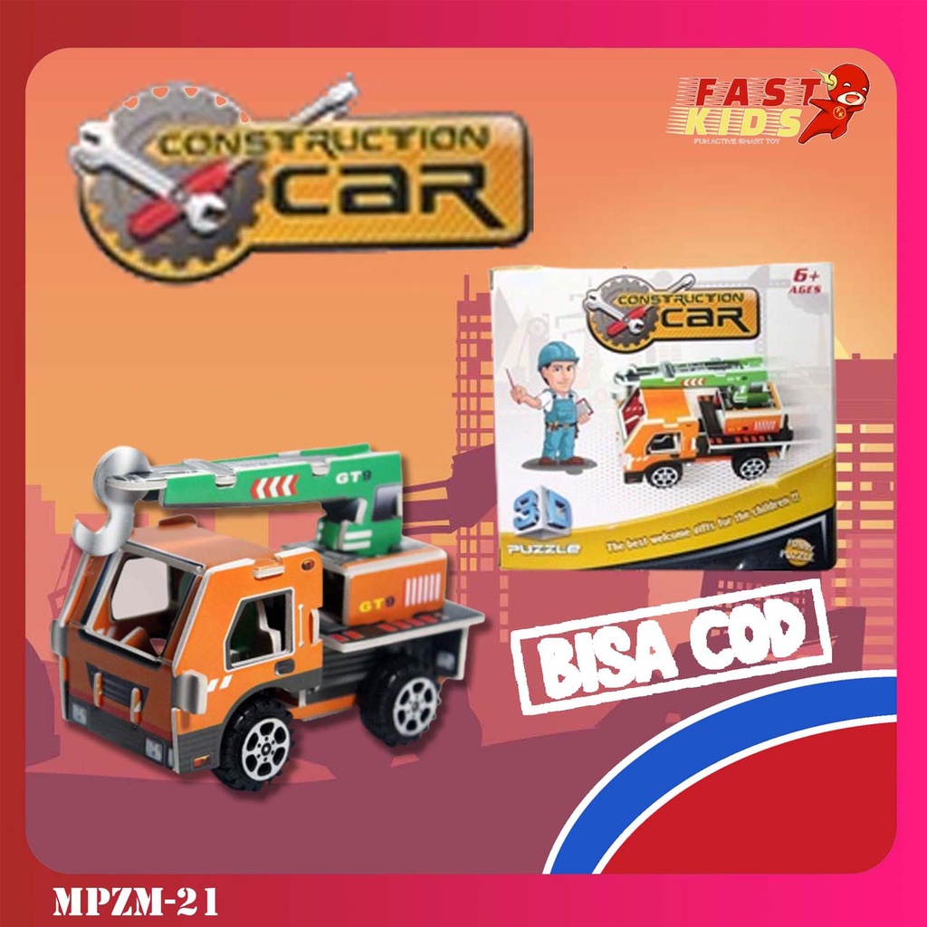 Mainan Edukasi Anak DIY 3D Puzzle Mini Construction Car Rakit Mobil Mobilan Bentuk Truk Kontruksi