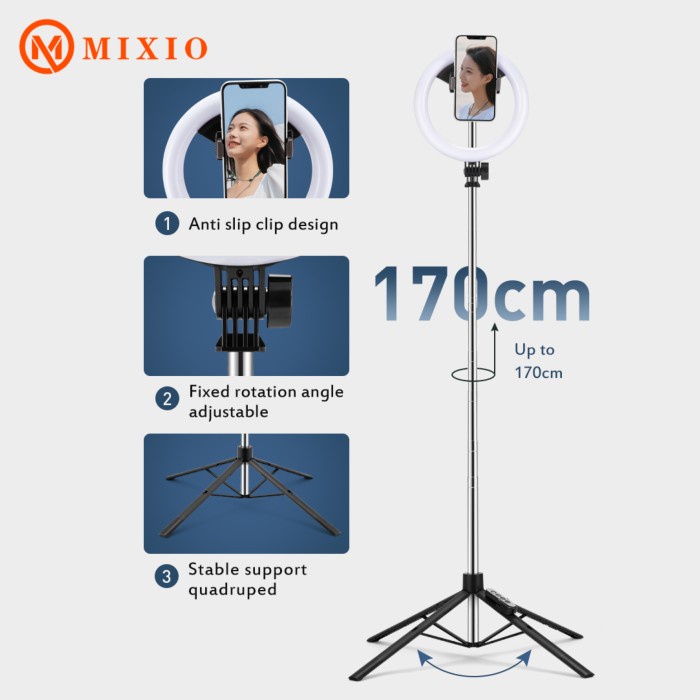 MIXIO Q8E - Overhead Ringlight Flatlay Tripod + Remote Control - 170cm