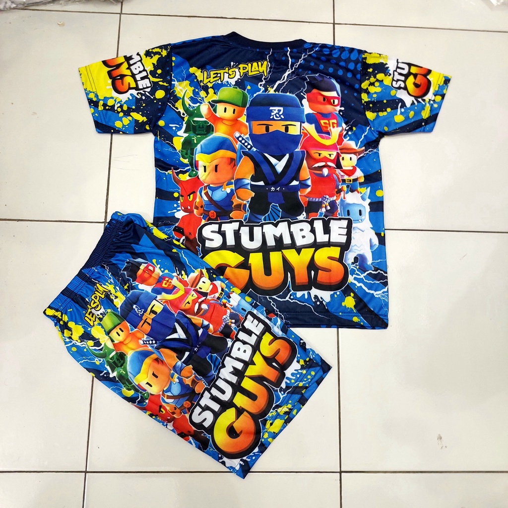 baju miau aug/setelan kaos baju celana miau aug full print size 6-12thn/setelan stumble guys printing