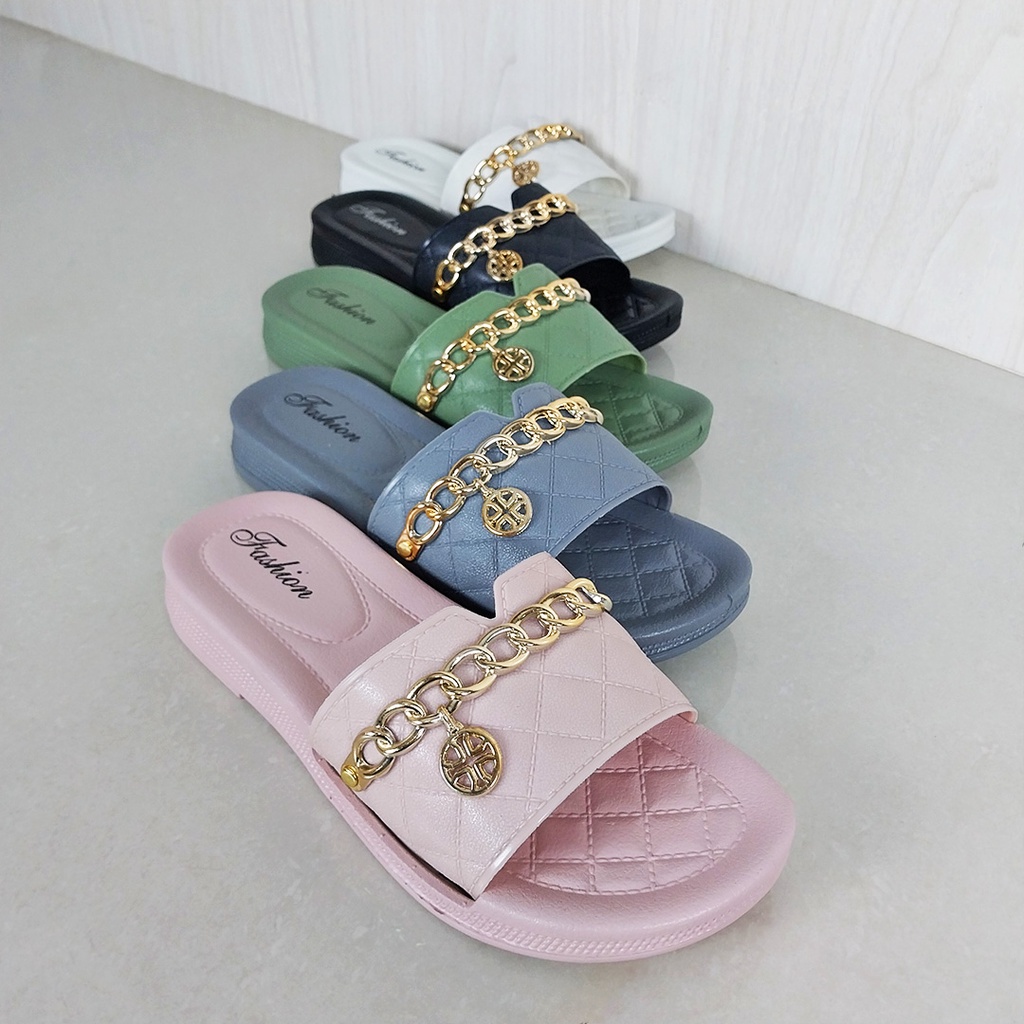 Sandal Slip On Sandal Slop Flat Wanita Motif Korea Style Sandal Selop Cewek Sandal Teplek PVC Azgalery SPT-54