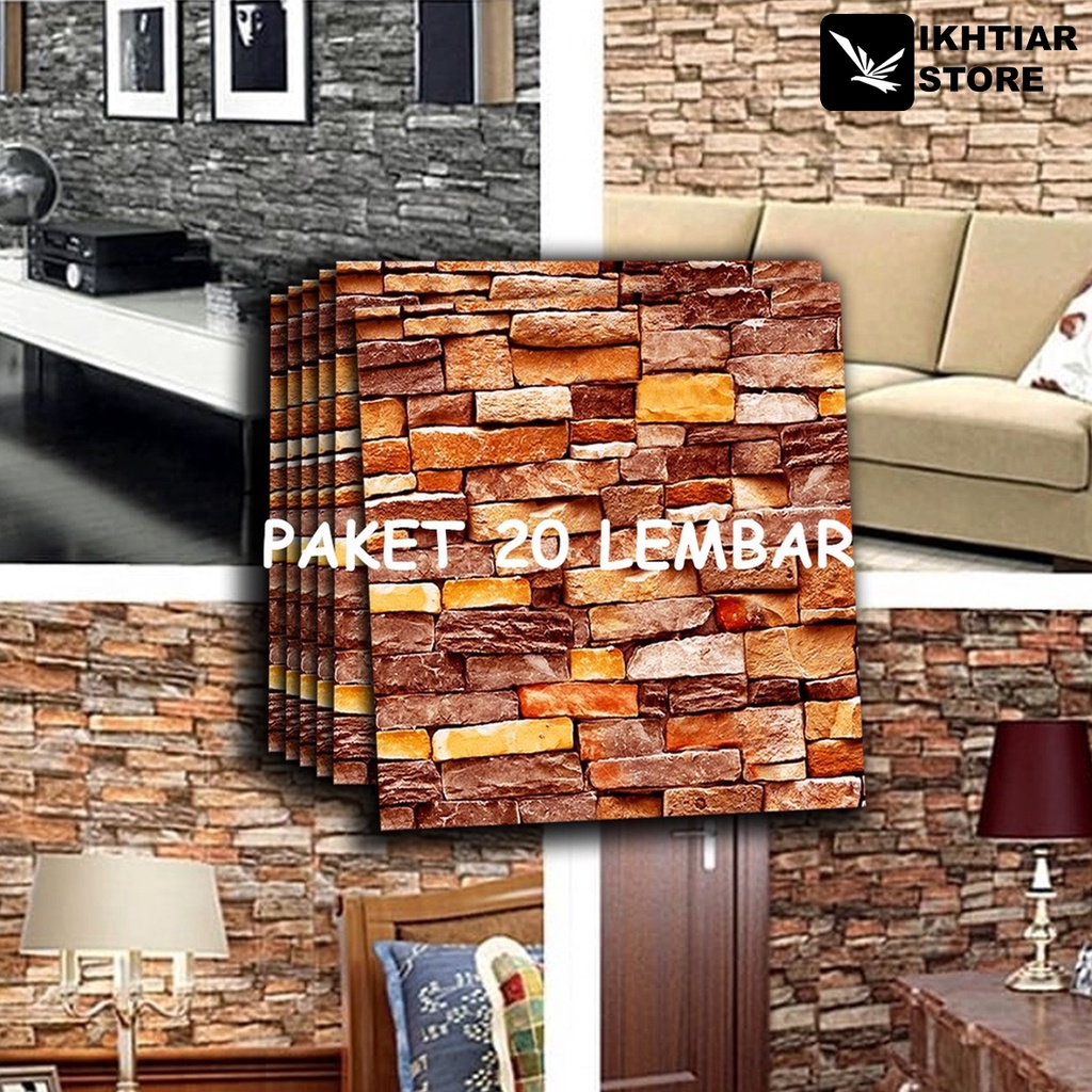 Terlaris Promo Paket 20 Lembar Wallpaper 3D Modern Foam Batu Bata / Wallsticker Dinding 3D Foam