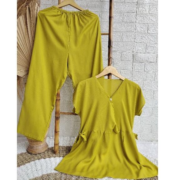 HARGA BERSAHABAT set piyama wanita bahan rayon polos setelan kimono panjang pendek set rayon setelan