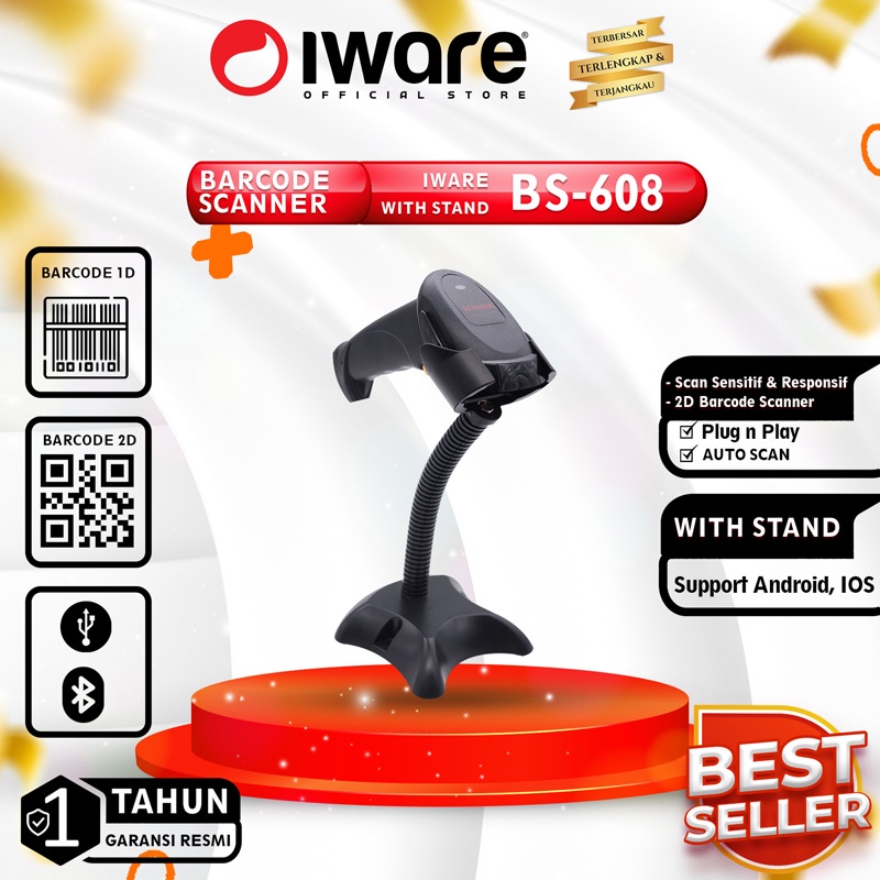 Barcode Scanner 2D iware BS-608BT BS-609BT Android Ios Stand