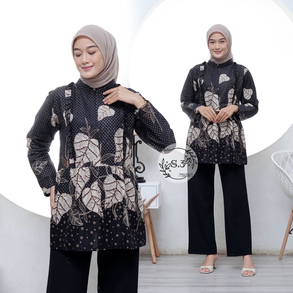 Baju Batik Wanita Modern Atasan Blouse Batik Kerja Kantor Wanita Motif Santika