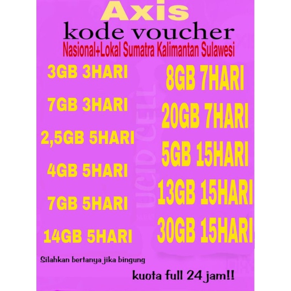 paket internet axis nasional+lokal Sumatra Kalimantan Sulawesi