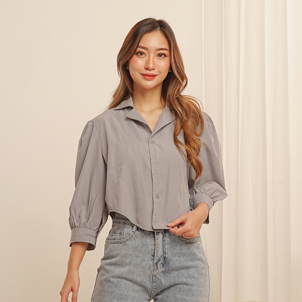 BEFAST - ZRX OOTD WANITA KEMEJA VITA / KEMEJA CROP PUFF CHIA LENGAN PANJANG BAJU CROP / Hem Crop Wanita Model Terbaru / Pakaian Wanita Modis / OOTD Ala Style Wanita Korea / Fashion KekinianRemaja ABG Trendy / Kemeja Crop Polos Lengan Panjang Terlaris