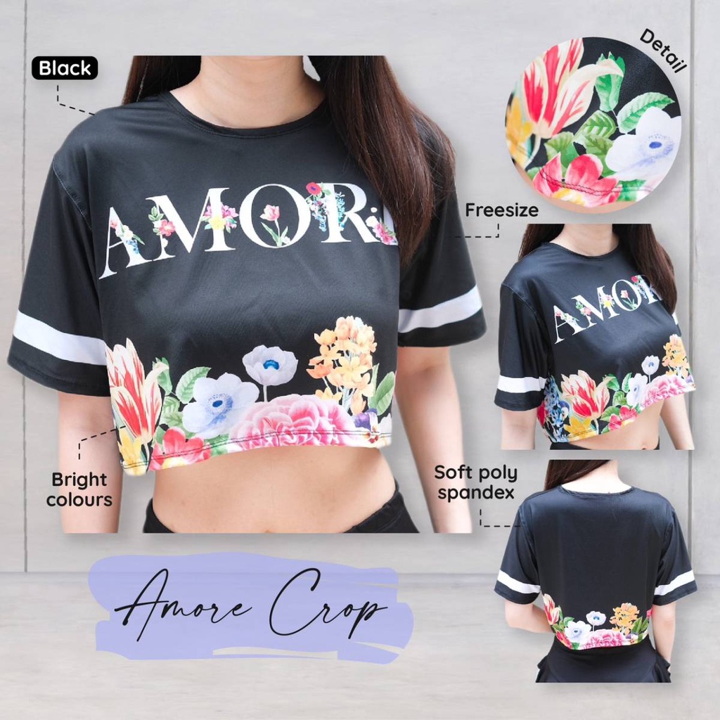 BAJU SENAM ATASAN CROP AMORA BABY PINK BAJU AEROBIC FITNESS GYM ZUMBA