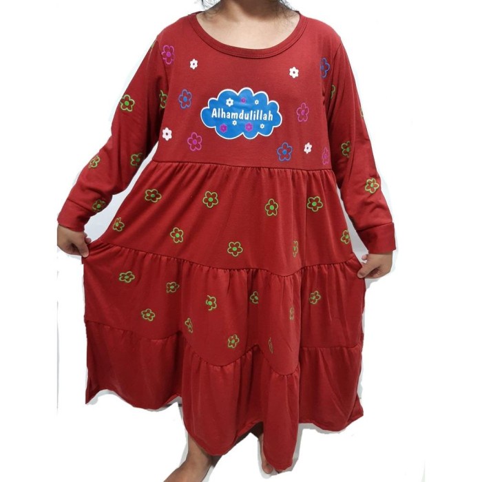 Gaun Anak Perempuan New - Gamis 1- 11 Tahun Pakaian Muslim Anak Perempuan Baju Model - Gamis-Merah 1