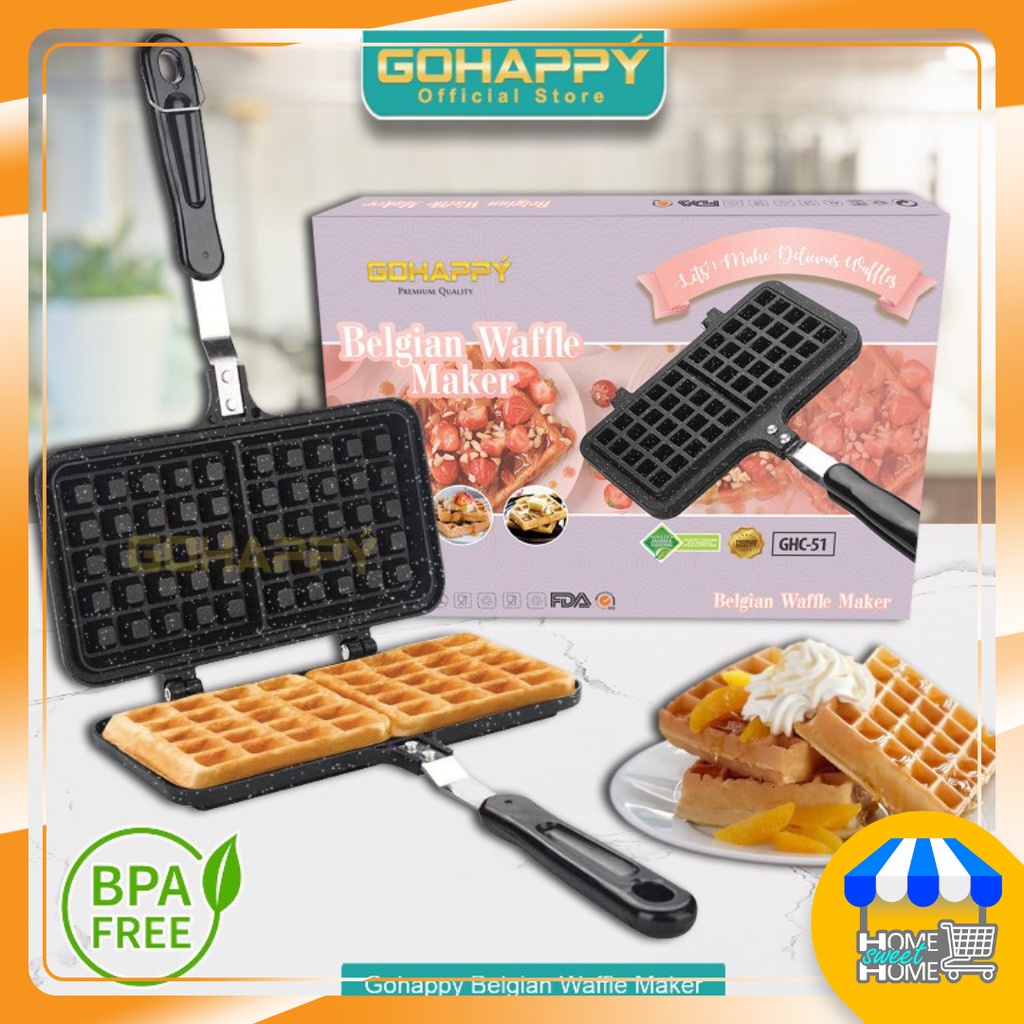 GOHAPPY Cetakan Kue Waffle Wafel Croffle Maker Marble Anti Lengket Double Belgian Waffle Maker