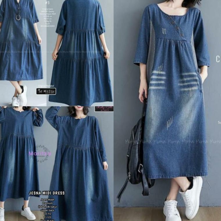HARGA TERMURAH midi dress jeans jumbo - dress jeans jumbo terbaru oversize dress casual