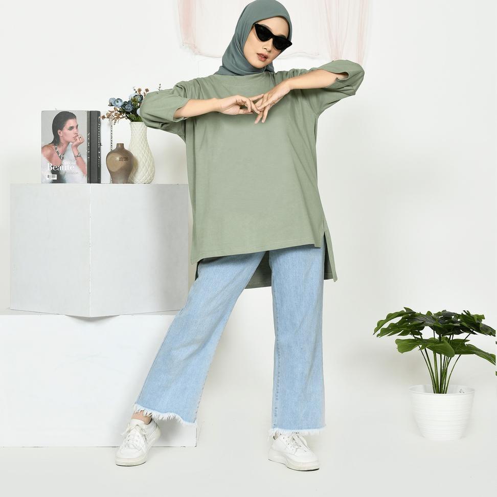 LANGSUNG KIRIM Ephipany - Kaos Tunik Wanita Sage Green Polos