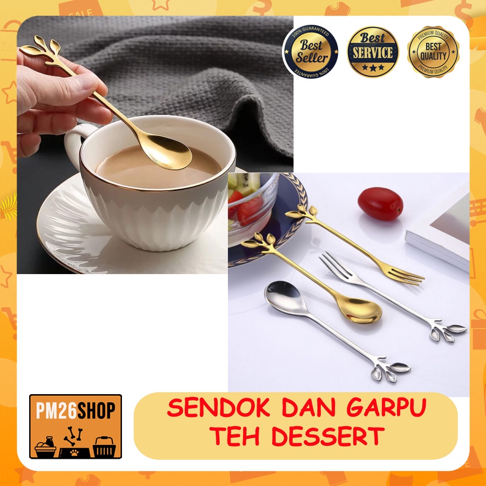 SENDOK GARPU TEH KOPI DESSERT TEA SPOON HANDLE DAUN