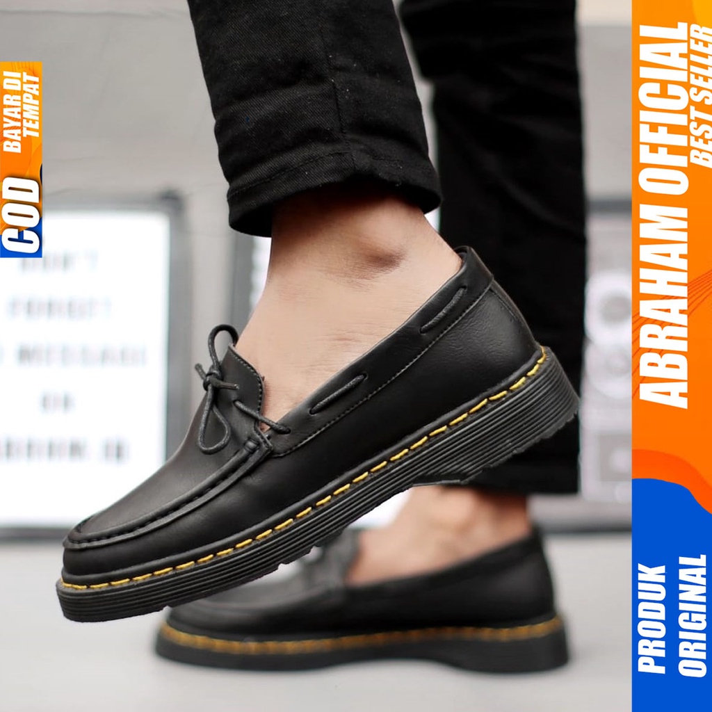 Sepatu Loafers Docmart Formal Pantofel Kerja Pria Hitam Abraham TORETO