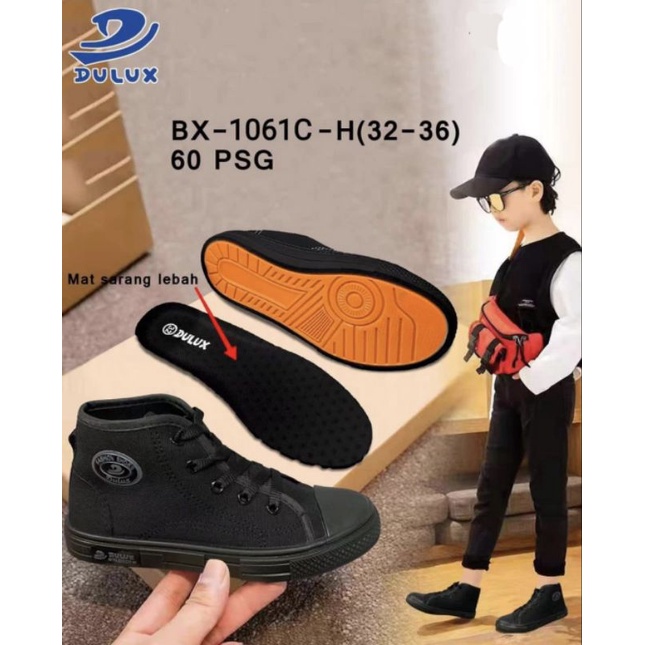 SEPATU SEKOLAH ANAK SNEAKERS HITAM SHOES FULL BLACK DULUX 1061C SOL FULL KARET ANTI SLIP LENTUR