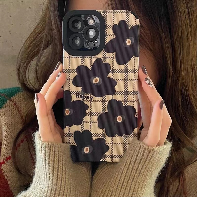 Plaid Flowers Soft Case OPPO A3S C1 A7 A5S A12 A11K A9 A5 A53 A33 2020 A52 A92 Casing VIVO Y11 Y12i Y12 Y15 Y17 Y50 Y30 Y30i Y83 Y81 Y20 Y20i Y20S Y20A Y12S Y91C Y93