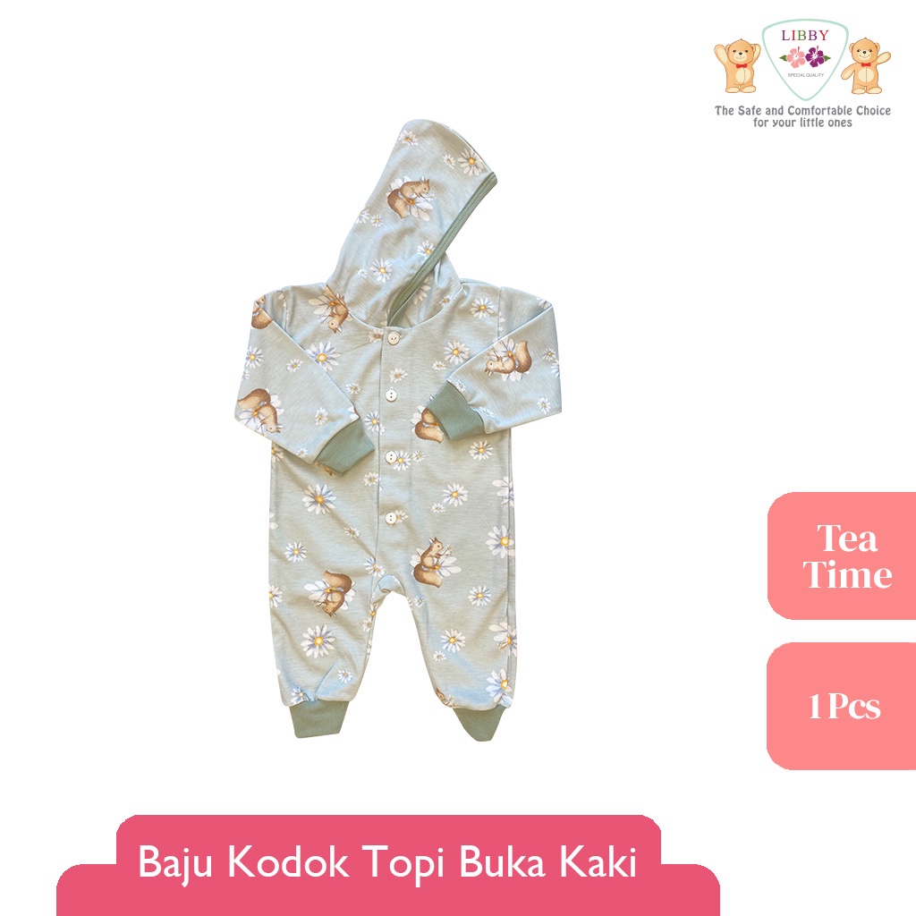 LIBBY Baju Kodok Panjang Buka Kaki Pakai Topi Motif Tea Time (1 pcs) Motif Terbaru