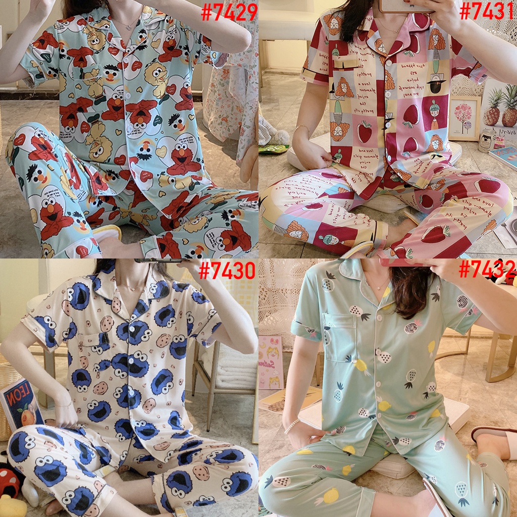 JALJA Piyama Baju Tidur Wanita Import Korea Fashion CP Lengan Pendek Celana Panjang