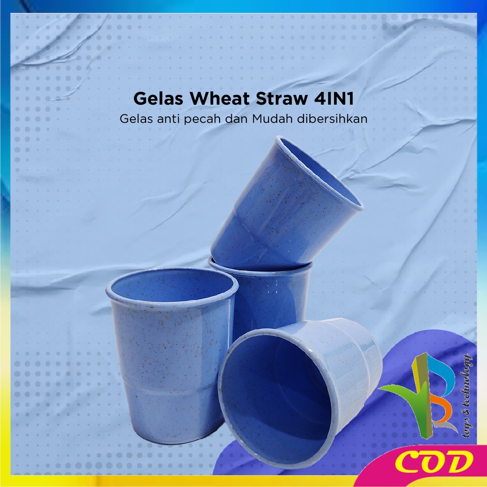 RB-C811 Gelas Wheat Straw 4IN1 / Gelas Cangkir Mug Plastik Jerami Gandum / Gelas Tanpa Gagang Serbaguna