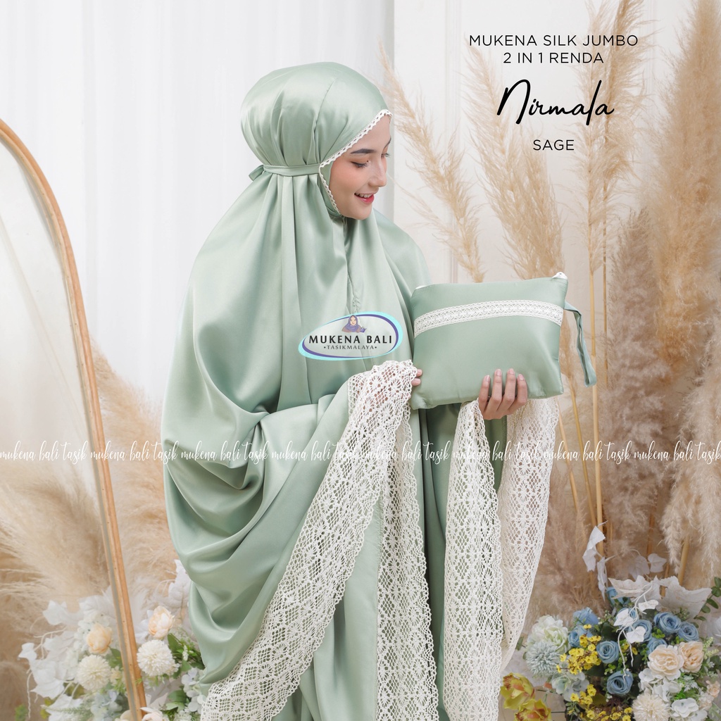 MUKENA BALI TASIK - MUKENA DEWASA POLOS JUMBO SILK 2 IN 1 RENDA NIRMALA