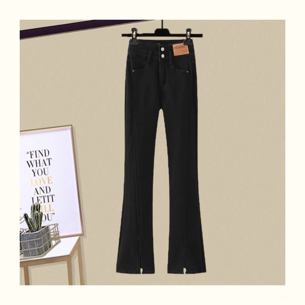 [✅BISA COD] #Sisjuly# Setelan jumper jeans jumper leher polo bergaris baru wanita set dua potong