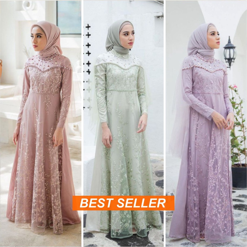 DRESS BROKAT KOMBINASI / FASHION MUSLIM WANITA / GAMIS LEBARAN / BISA COD / ADA JUMBO / GAMIS LUNA