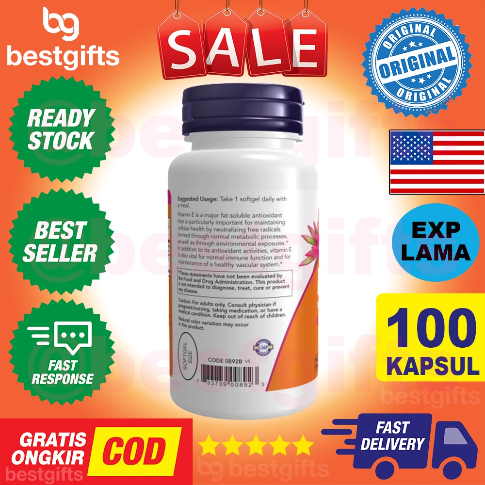 NOW SUPPLEMENTS VITAMIN E 400 IU VITAMIN E MENJAGA KESEHATAN KULIT TUBUH 100 KAPSUL