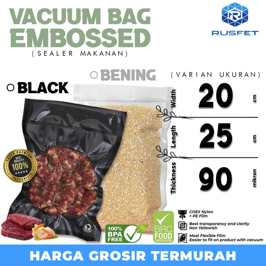 Plastik Vacuum 20cm x 25cm BENING HITAM EMBOSS BAG Vakum DELKOCHOICE