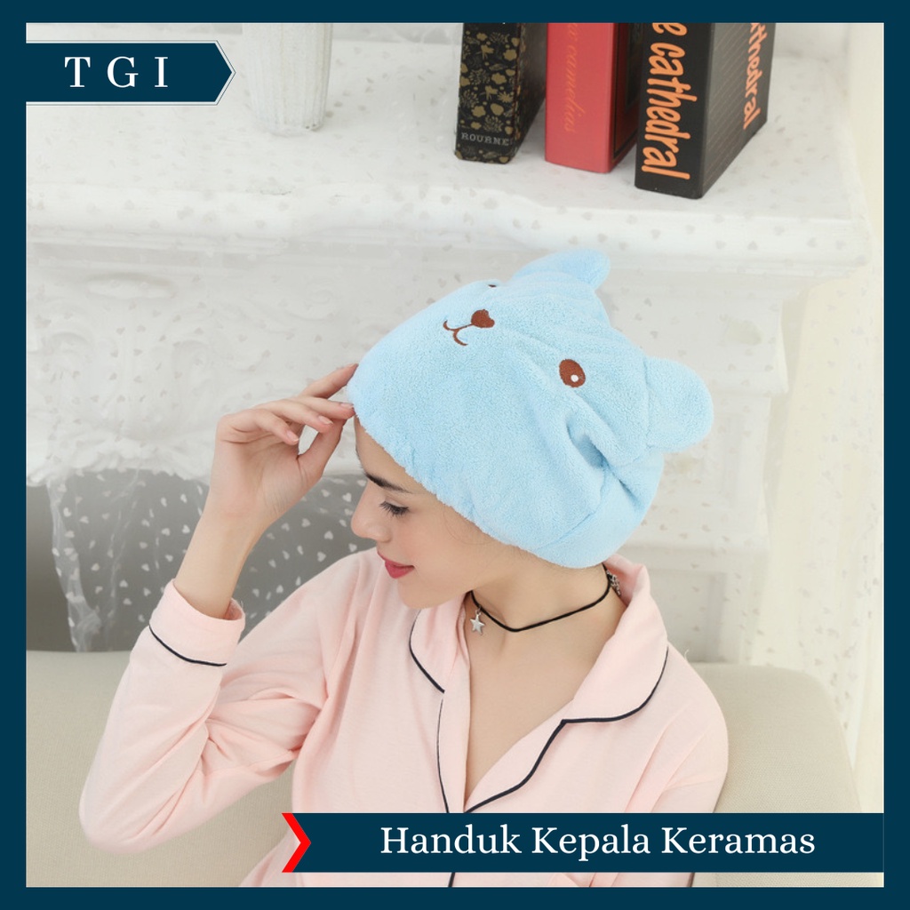 TGI - HANDUK PENGERING RAMBUT / HANDUK KERAMAS BERUANG / HANDUK KEPALA KARAKTER / HEAD TOWEL FAST DRY HAIR