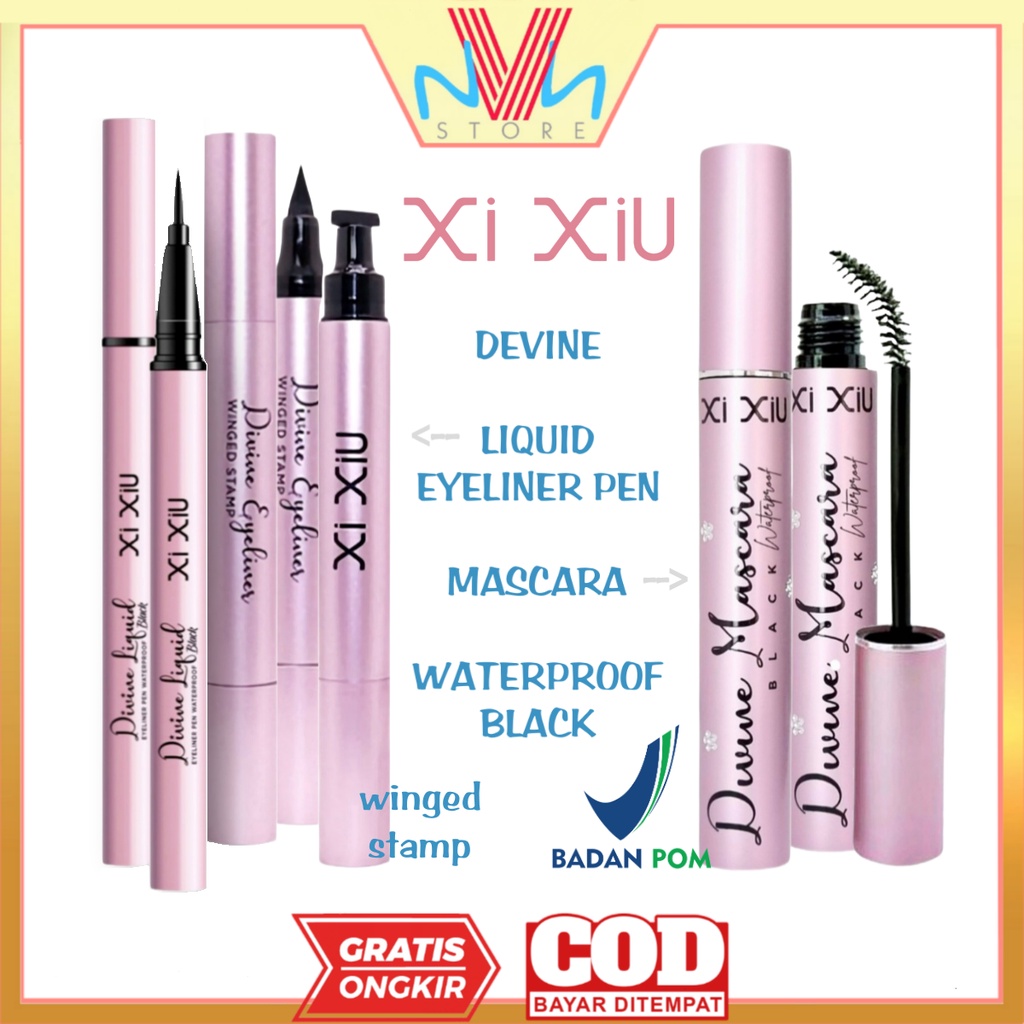 XI XIU DIVINE EYELINER STAMP &amp; MASCARA - XIXIU LIQUID EYELINER PEN - MASCARA WATERPROOF BLACK