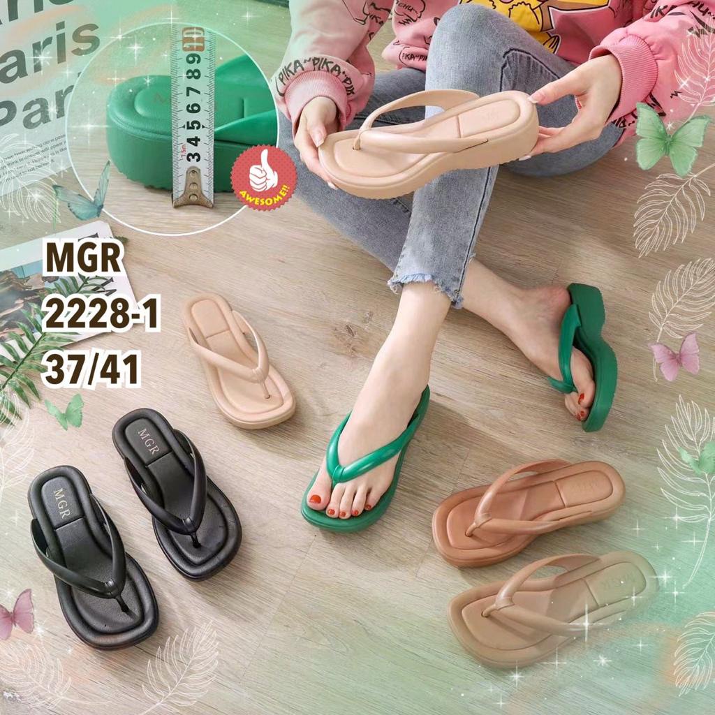 Sandal Jepit Karet Wedges Korea Murah Wanita Hak 4cm Simple Mewah Cantik Impor MGR Mokaya Balance (2228-1)/37-41