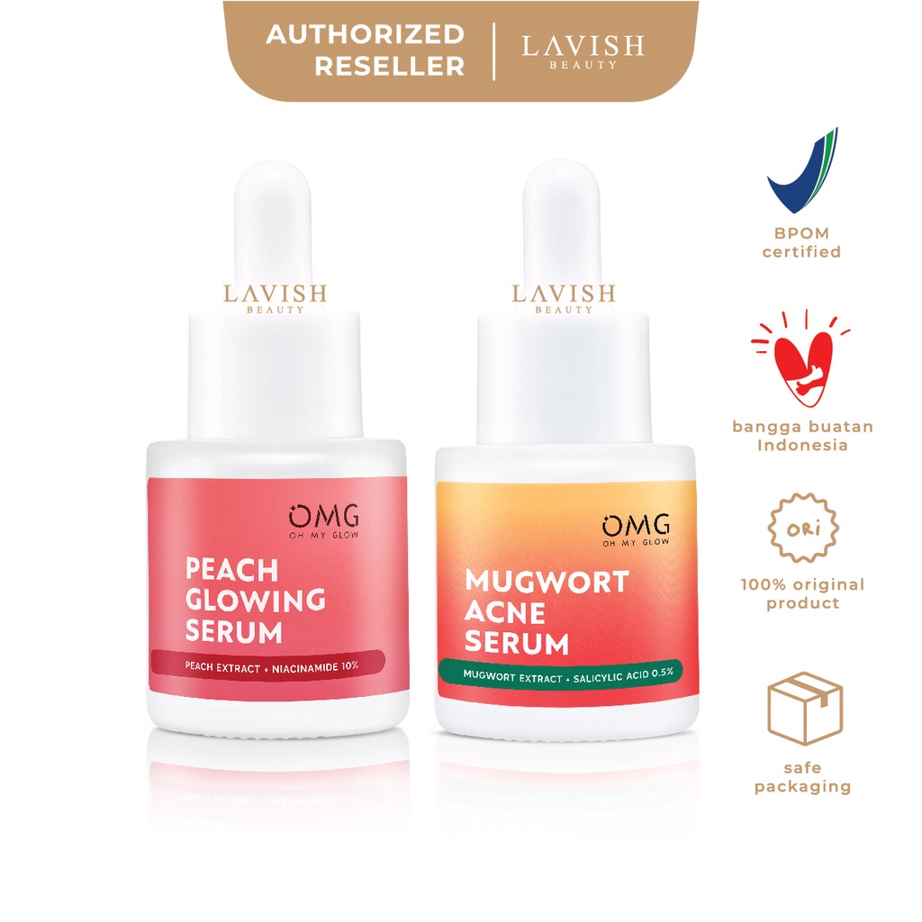 OMG OH MY GLOW Serum 20ml | Peach Glowing Pencerah untuk Kulit Sehat &amp; Glowing | Mugwort Acne Perawatan Kulit