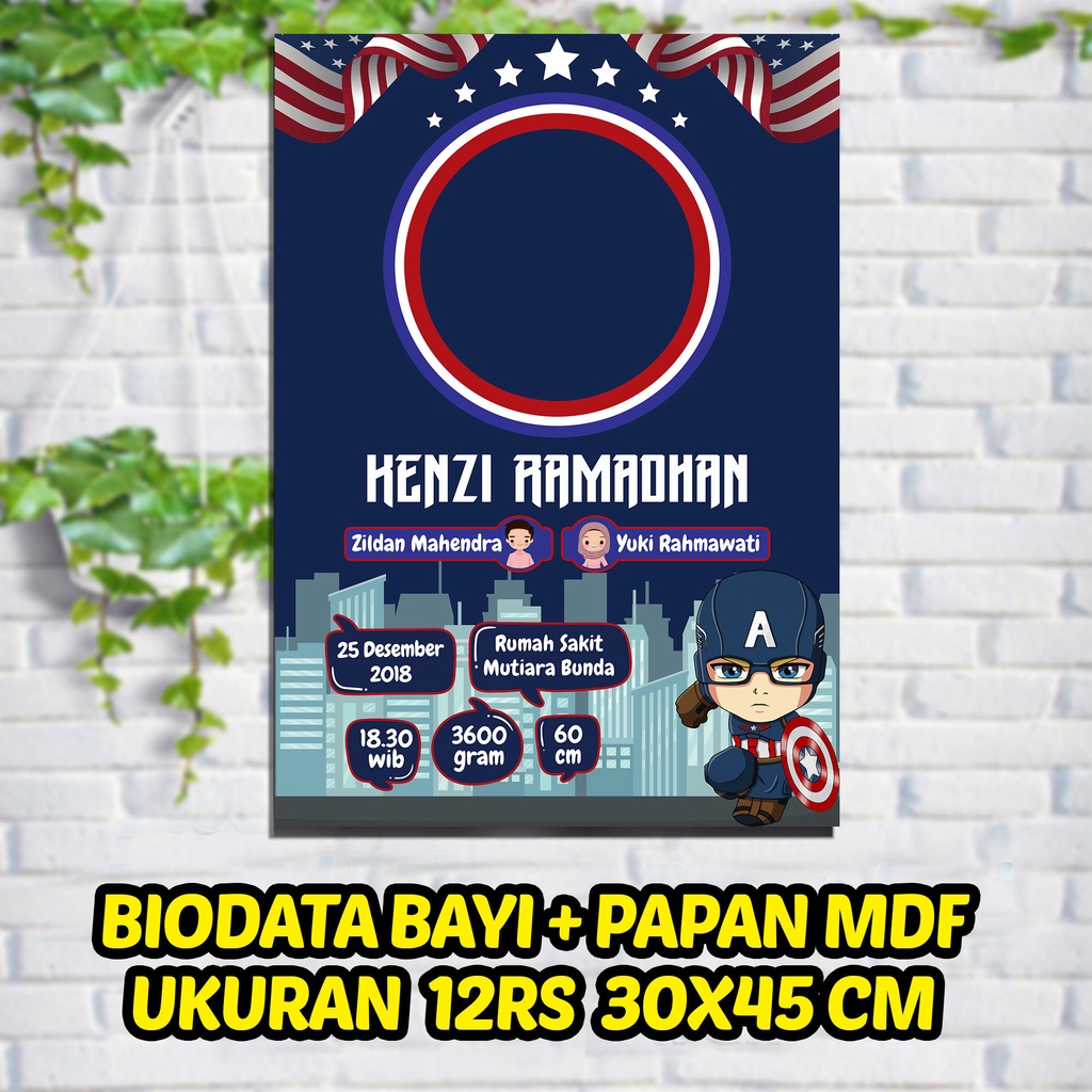 BIODATA BAYI  + PAPAN MDF Ukuran 12 RS TEMA BABY BOY