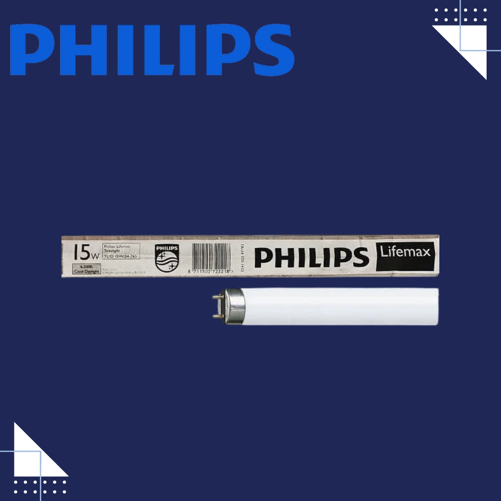 LAMPU TL NEON PANJANG PHILIPS LIFEMAX TL 15W 15 WATT 15WATT NEON TL-D PHILIPS 765 WHITE PUTIH 45CM 4