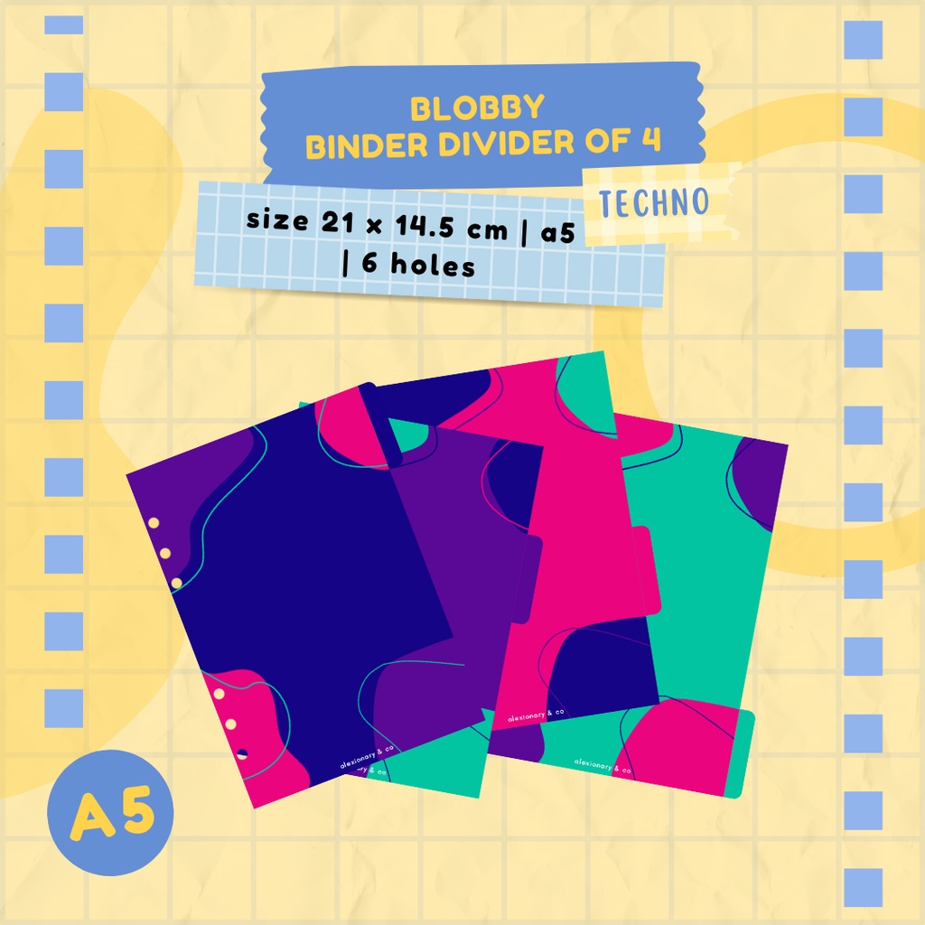 

Blobby Binder Divider Set of 4 [TECHNO] | 6 HOLES | A5 21 x 14.5 CM | pembatas buku tabs journal planner binder isi notebook organizer aksesoris deco lucu murah