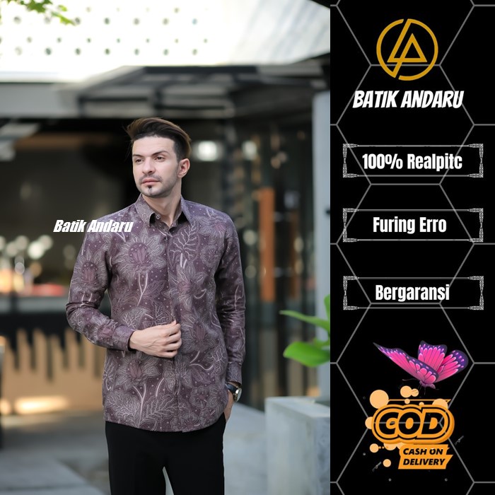 Baju Kemeja Batik Pria Slimfit Lengan Panjang Modern Elegant Heem Premium Bahan Katun Prisima Motif Bunga