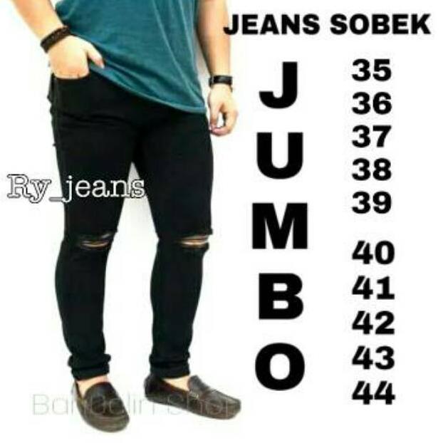 HOT SALE Jeans jumbo pria celana hitam sobek lutut ripped jeans pria streeth
