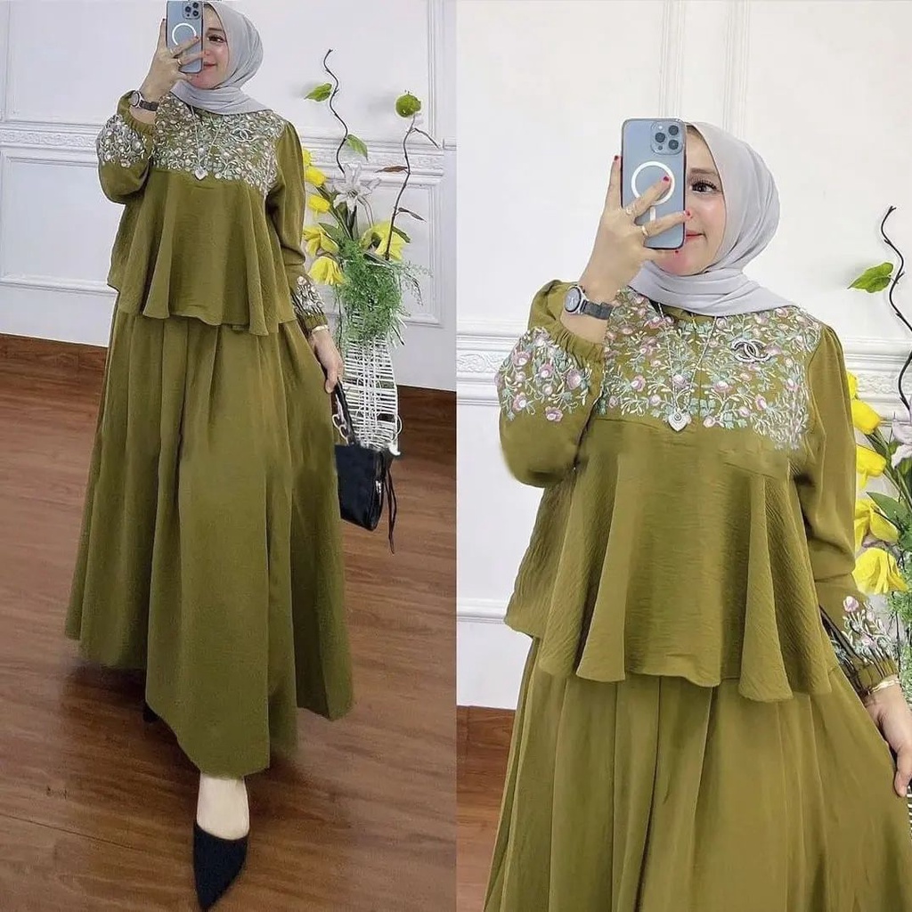 Mozay Rok Set pakaian wanitaa muslimstelan wanita kekinian set fashion muslim Dress Wanita Remaja Mu