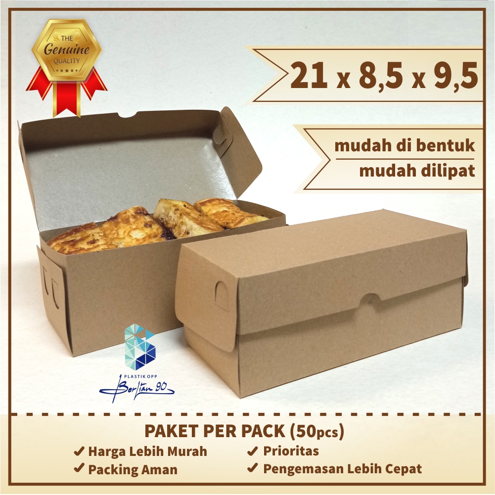 

ECER_Dus roti bakar Bahan Kraft 21 x 8,5 x 9,5 Dus Brownies Kraft 300 gsm / Kardus Kue Bolu / Dus Snack Box