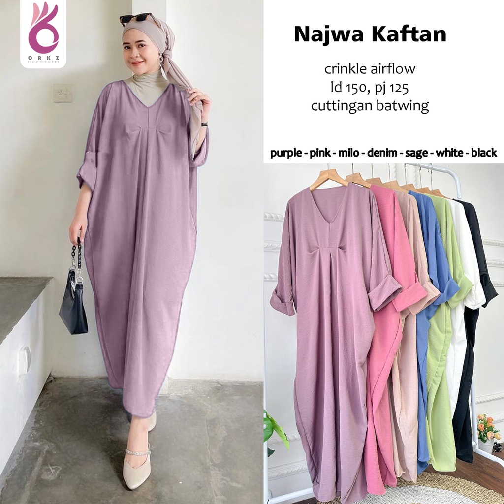 Najwa Kaftan Crinkle Air Flow Fashion Muslim Original Produk By Ori