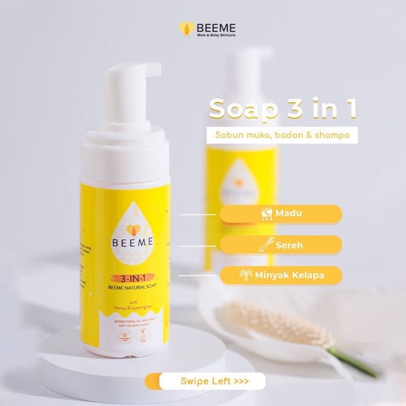 ❤️ FREE GIFT ❤️ BEEME NATURAL SOAP 3in1| Skincare ibu &amp; anak Facial Wash Shampoo Sabun Bayi Newborn dan Dewasa 100ml