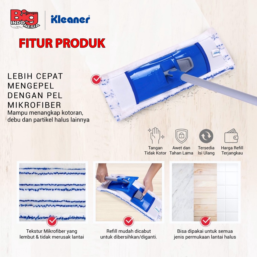 Alat Pel Lantai 1 Pcs Microfiber Flat Mop Pembersih Lantai Kleaner K19008