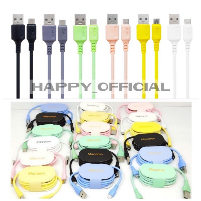 KABEL DATA MACARON REAL 2.1A FAST CHARGING MICRO, TIPE C &amp; IPH0NEE