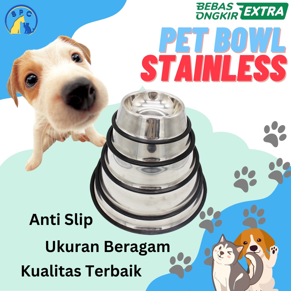 Mangkuk Tempat Makan STAINLESS Anjing Kucing Anti Slip Pet Bowl