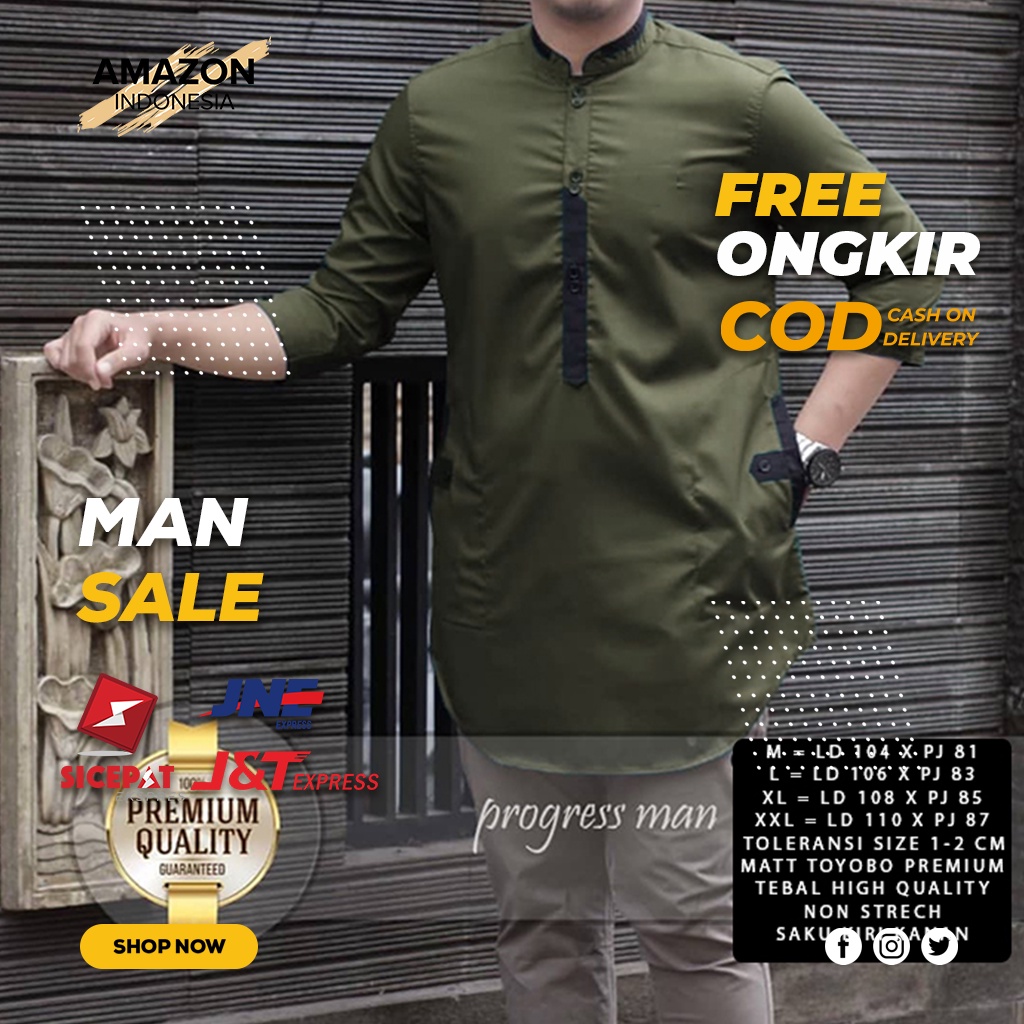 Baju Koko Pria Lengan Panjang 3/4 Motif Polos Warna Army Toyobo - Baju Koko Pria Dewasa - Busana Muslim Pria - Baju Lebaran Pria - Koko Pria Dewasa - Muslim Pria - Baju Kokoh - Baju Koko Batik - Koko Batik Pria - Alqorni - Baju Ramadhan - Seragam Hadroh