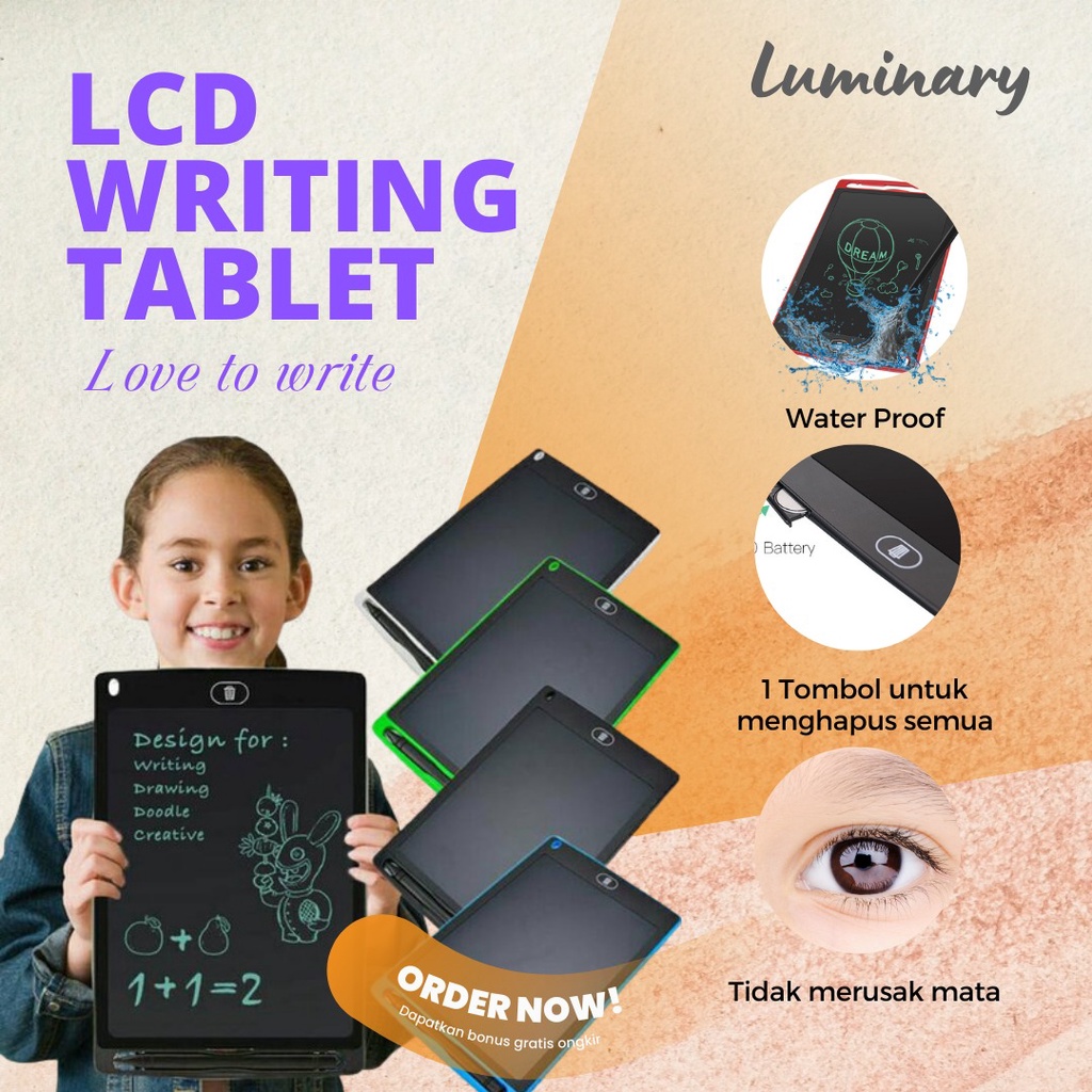 Papan tulis Tab untuk Anak Kecil Dewasa Menggambar Belajar Menulis Mainan Edukasi dan Motorik Tablet LCD Drawing 8,5 inci Bisa Hapus Board Digital Pad Pen Easy Writing