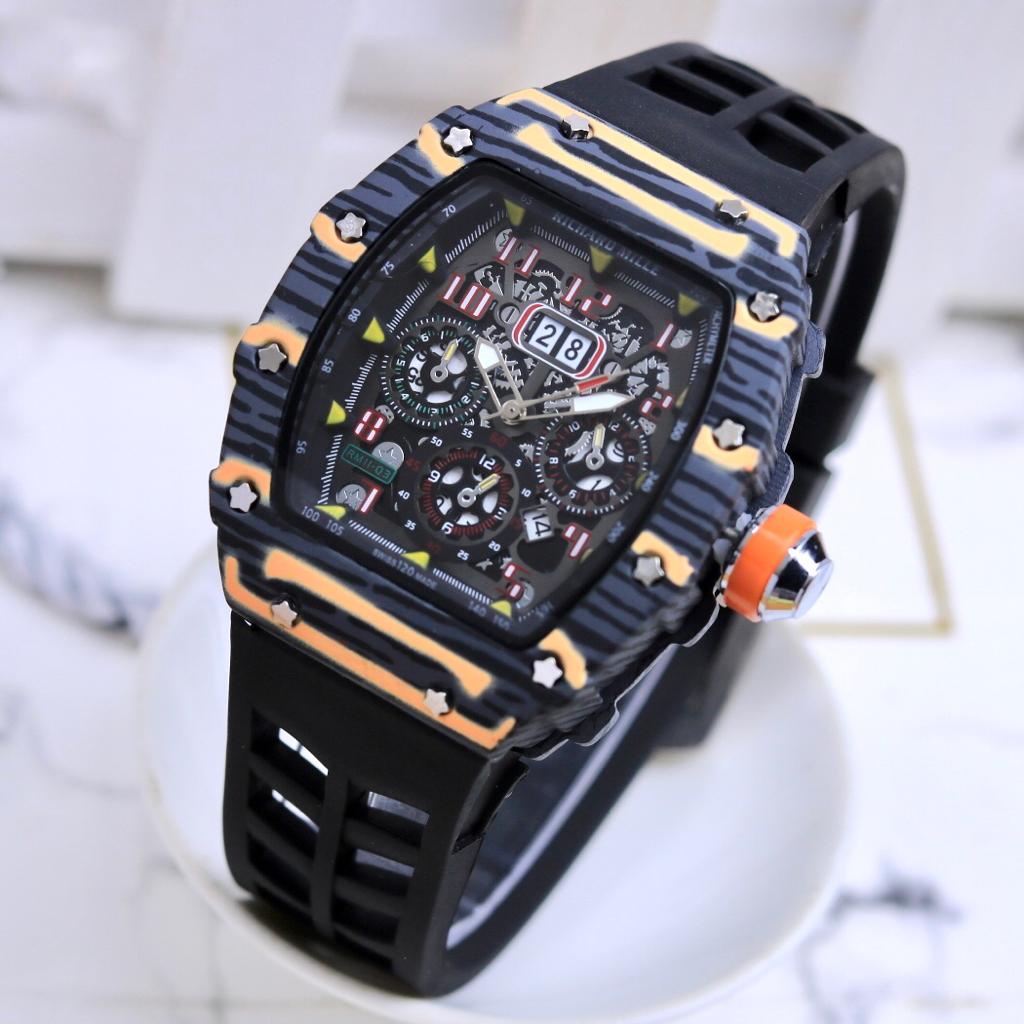 BEST SELLER JAM TANGAN PRIA RM ANALOG O125 TALI RUBBER BODY KOTAK DM 4.2CM FREE BOX &amp; BATERAI || JAM TANGAN FASHION PRIA JAM TANGAN COWOK MURAH