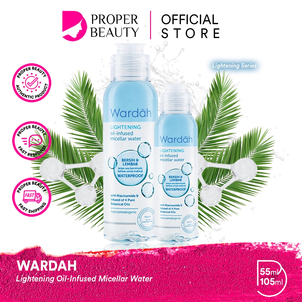 WARDAH Lightening Oil-Infused Micellar Water Indonesia / Pembersih Wajah 55ml 105ml / For All Skin Types / 99% Bersihkan Make Up Waterproof Melembabkan Mencerahkan / Facial Wash Foam Cleanser Cleansing Sabun Cuci Muka Bersih / Skincare Face Care Series