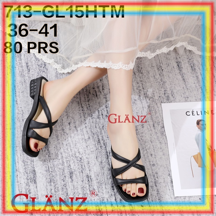 713GL15 Sandal Sepatu Wedges Wanita Glanzton Sendal Cewek Karet Jelly Wonderly Motif Tali Silang